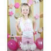 White Tank Top Light Pink Lace Bow & Birthday Girl Print & Light Pink Cotton Short Pantie & White Lace Ruffles P053